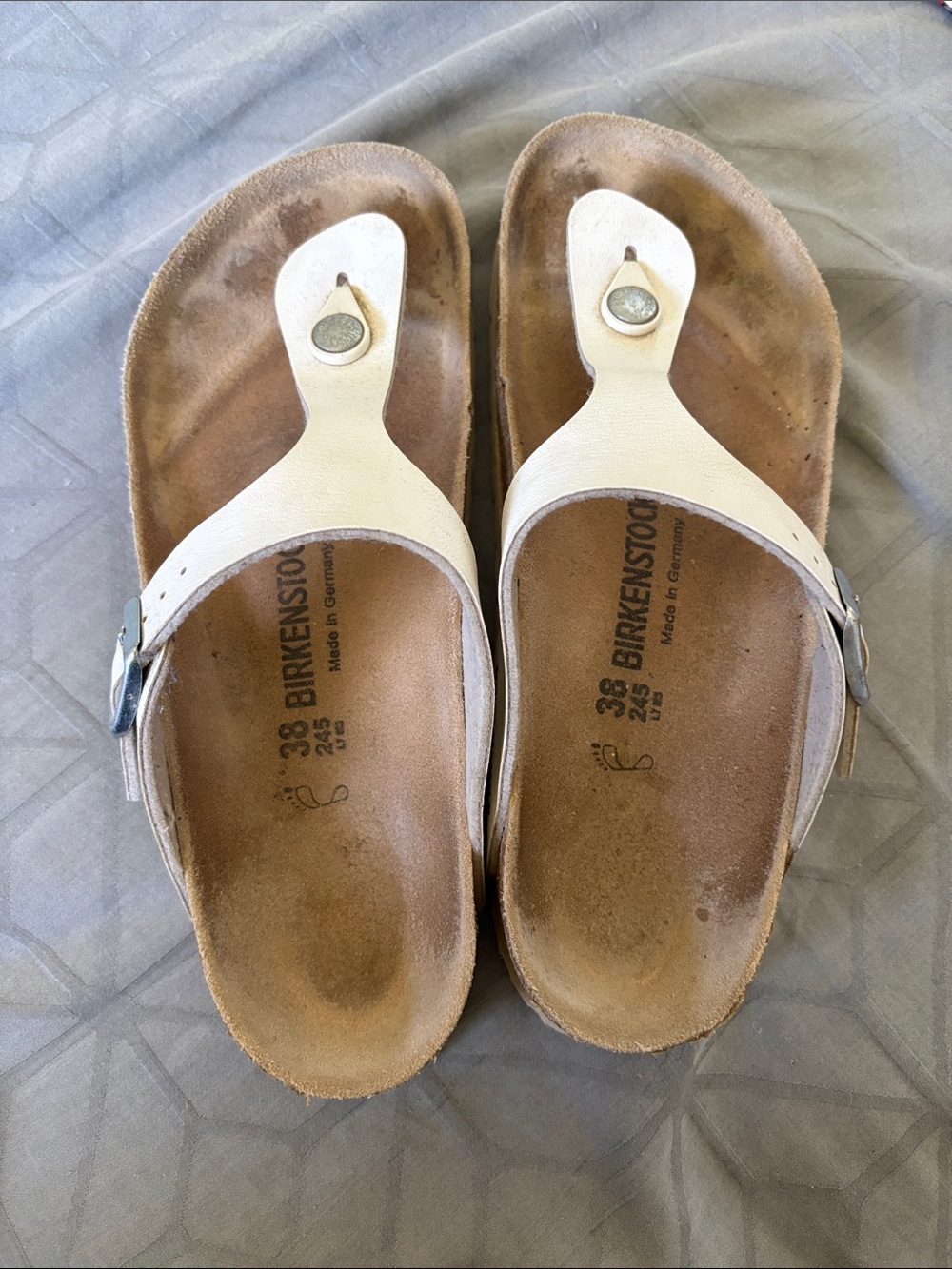 Birkenstock White Gizeh Leather Thong Sandals